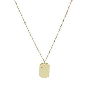 Panacea Gold Chain Link Luggage Tag Pendant Necklace 16 in 14k Cubic Zirconia